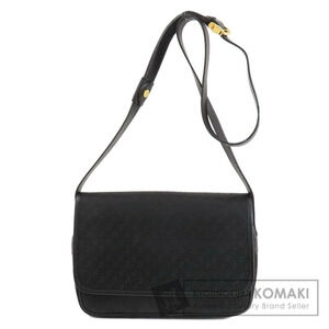 Gucci black GG canvas shoulder bag flap closure leather